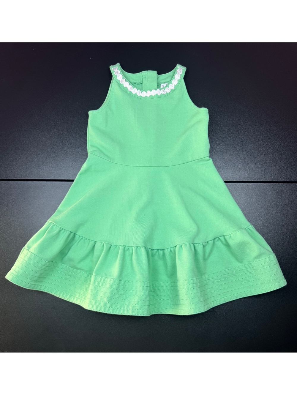 Janie and Jack Girls 4 Mint Eyelet Trim Ponte Dress Ruffle Hem Button Back